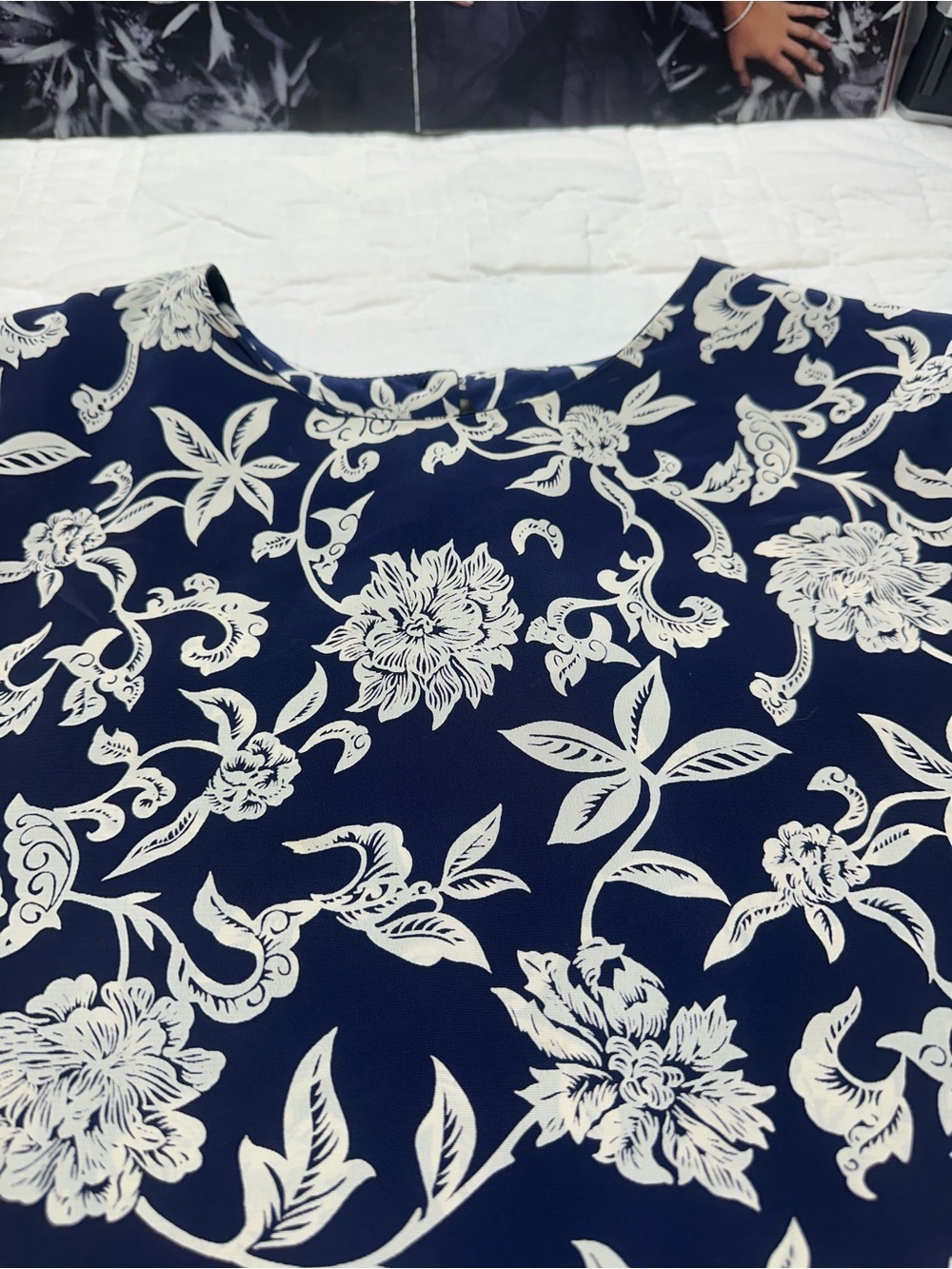 90s Navy Floral Silky Blouse | Willow Ridge Cottage Coastal Top